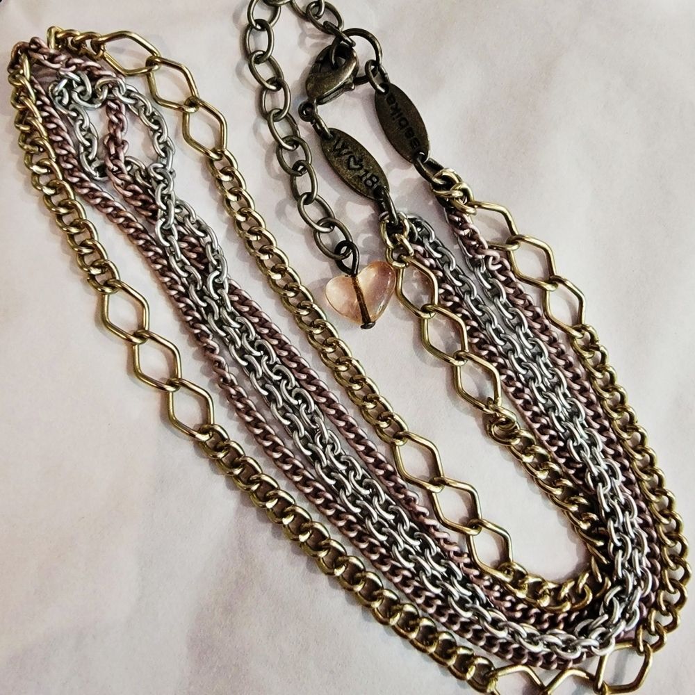 #Sabika Winter 2018 3-Row Silver Gold Rose Gold Chain Necklace # NWOT - Picture 4 of 5